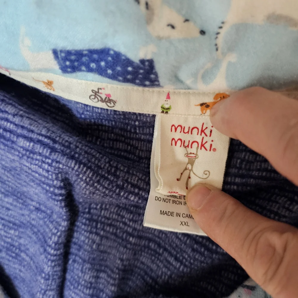 Munki Munki XXL Flannel Pajama Set Blue Dachshund Dog Print Button Up Fleece